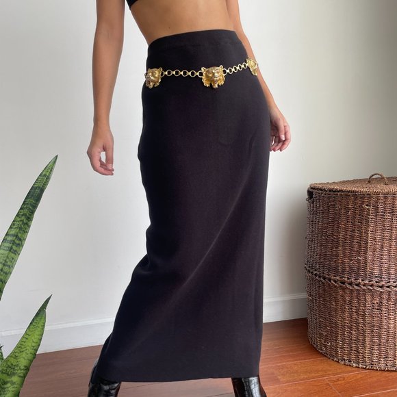 Vintage black high waist knitted maxi pencil skirt - Picture 6 of 10